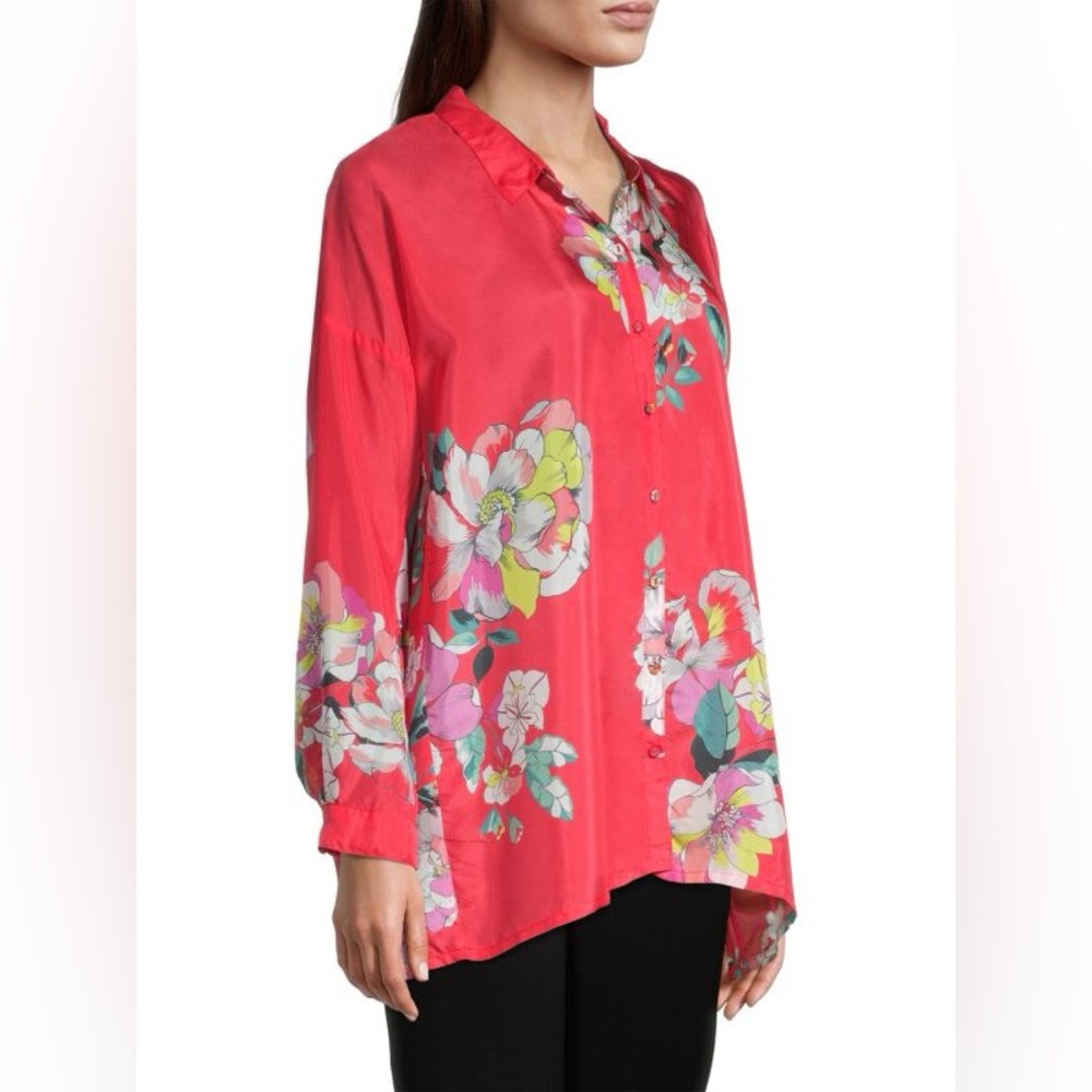 Johnny Was Passion Iris Floral Silk Tunic Blouse